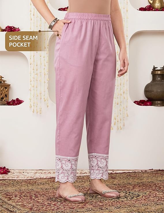 amazon brand myx women's blend geometric regular embroidered cotton kurta pant set with organza dupatta