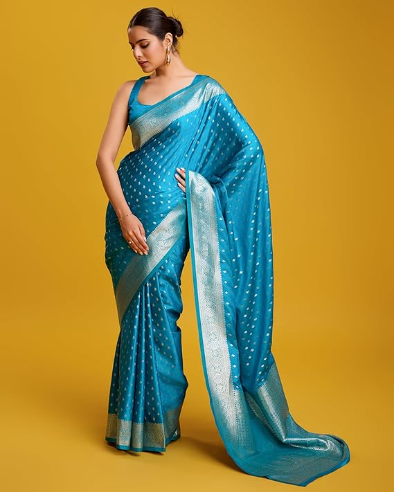 trishul trends women's blushing banarasi silk saree zari woven work enhanced elegance comes with unstitched blouse piece
