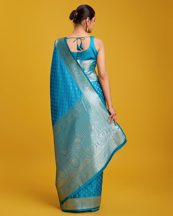 trishul trends women's blushing banarasi silk saree zari woven work enhanced elegance comes with unstitched blouse piece
