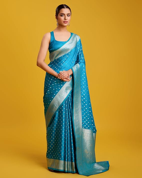 trishul trends women's blushing banarasi silk saree zari woven work enhanced elegance comes with unstitched blouse piece
